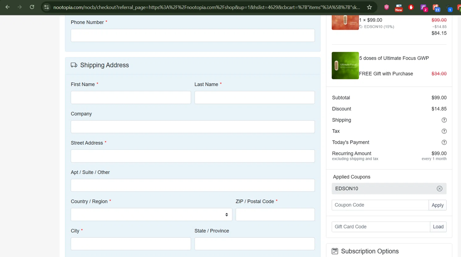 Nootopia discount code screenshot showing code Edson10 applied at Nootopia checkout page. Uploaded by SimplyCodes community member antonietarodriguez96 on Nov 1, 2025