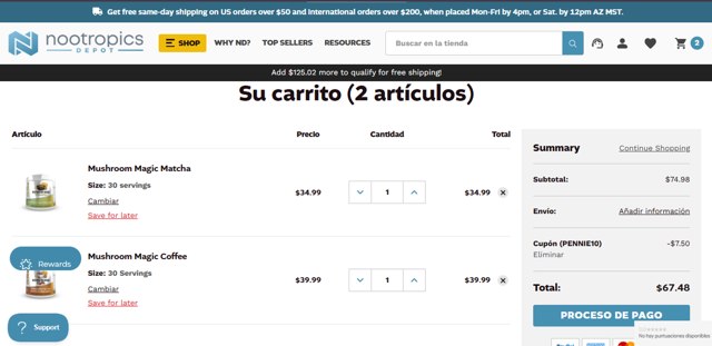 Nootropics Depot checkout page showing Nootropics Depot promo code box | Screenshot taken by SimplyCodes community member on Aug 30, 2025
