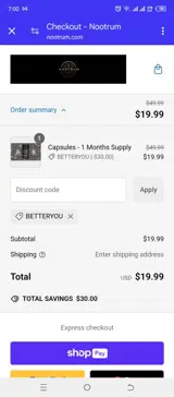 BETTERYOU coupon verification screenshot