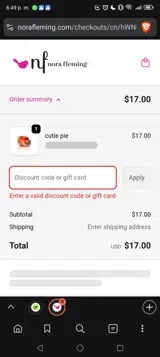 Nora Fleming coupon verification screenshot