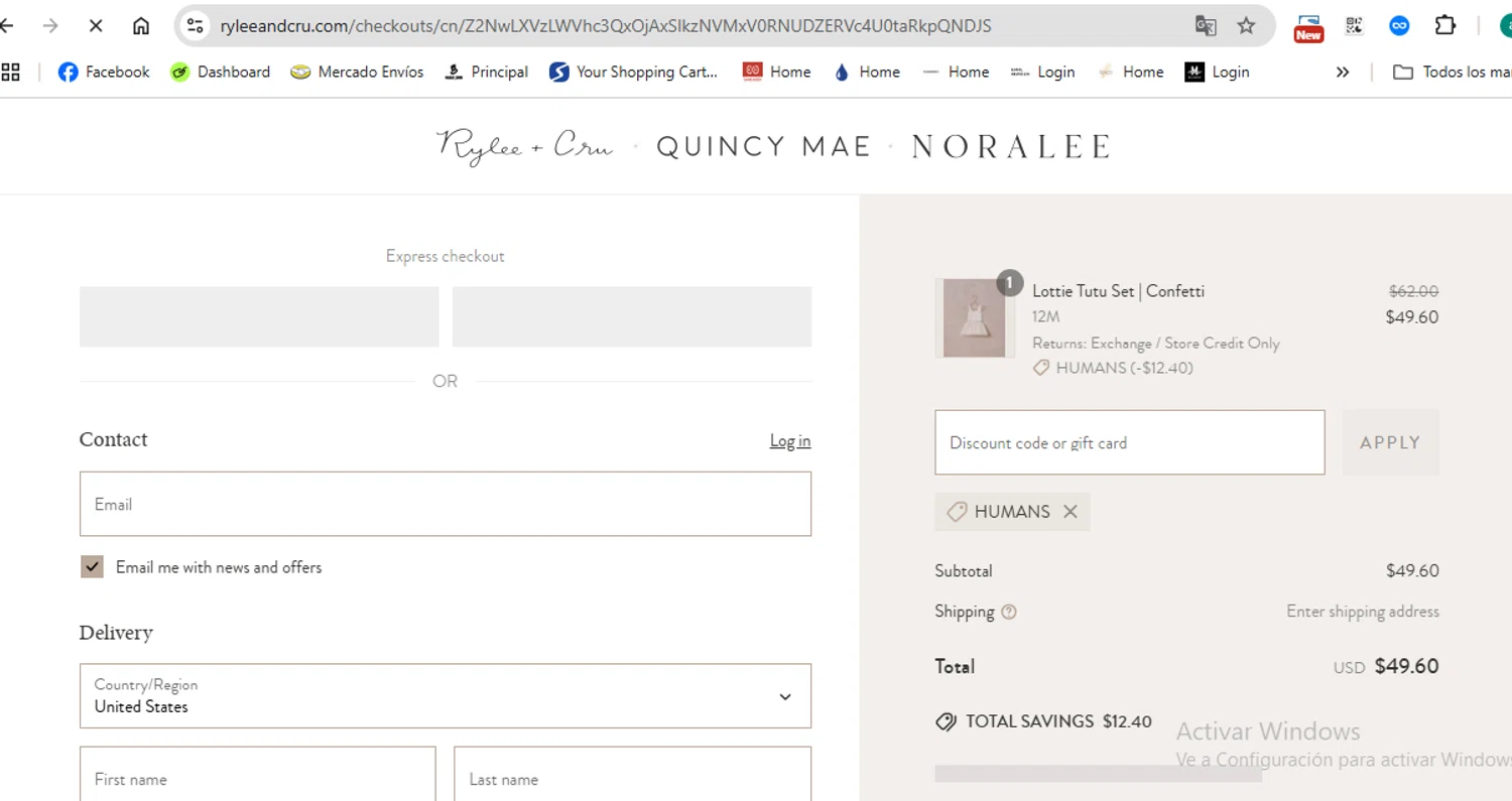 Noralee checkout page showing Noralee discount code box | Screenshot taken by SimplyCodes community member on Jun 19, 2025