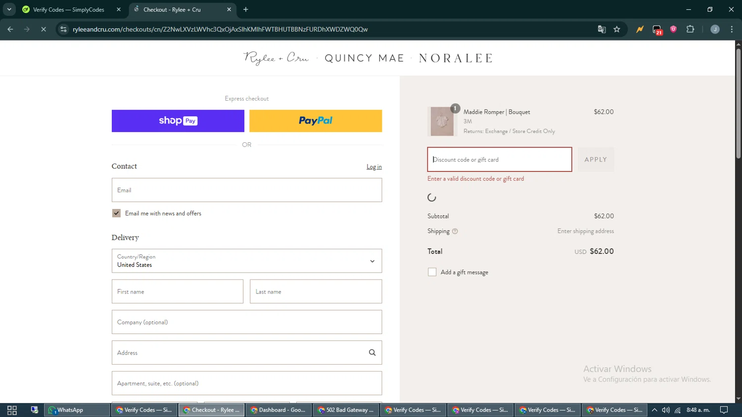 Noralee discount code screenshot showing code Enocha applied at Noralee checkout page. Uploaded by SimplyCodes community member CashShopper1214 on Jun 12, 2025