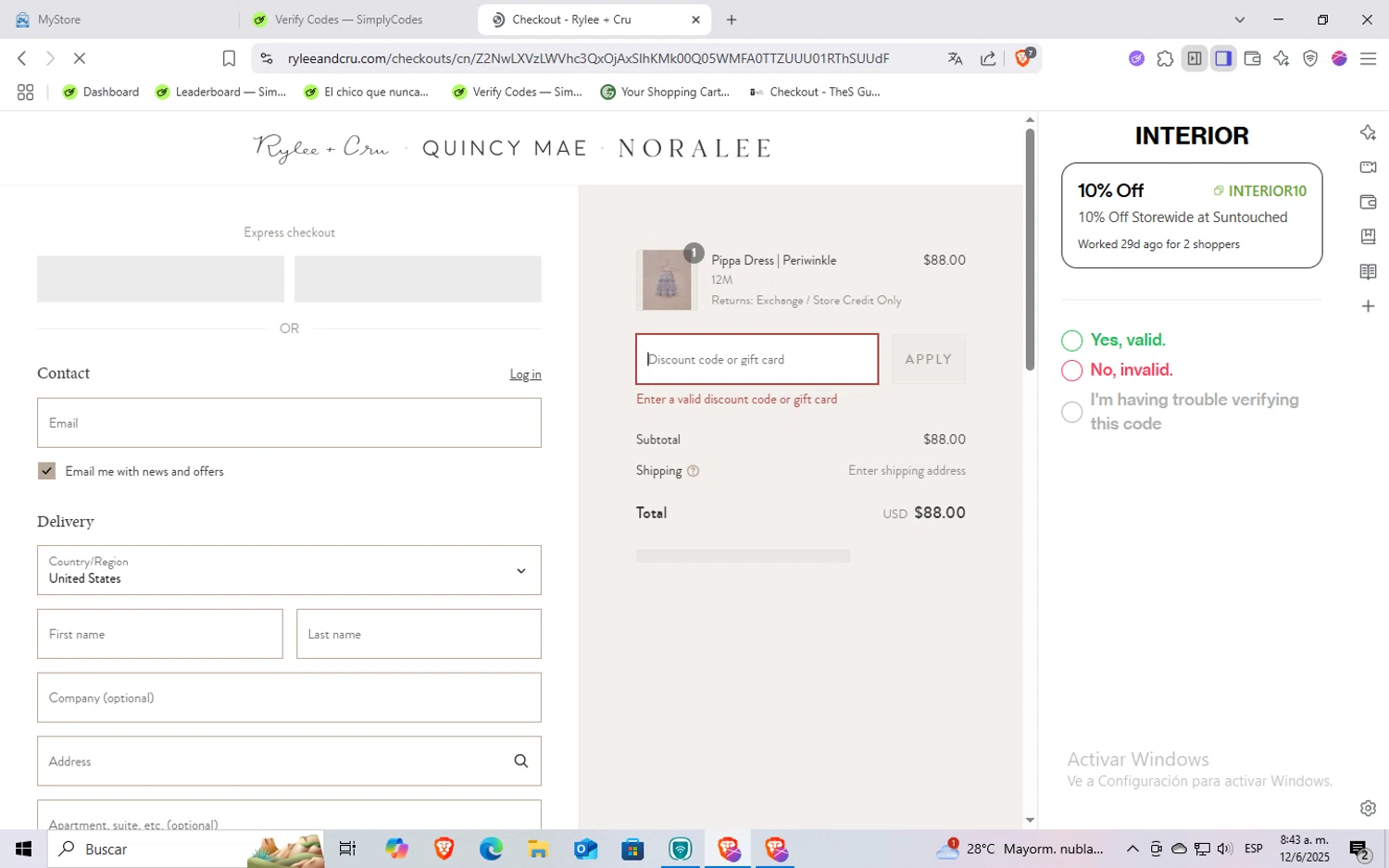 Noralee discount code screenshot showing code SCANDIHOMEANDLIFE applied at Noralee checkout page. Uploaded by SimplyCodes community member Rayyyyyy on Jun 12, 2025