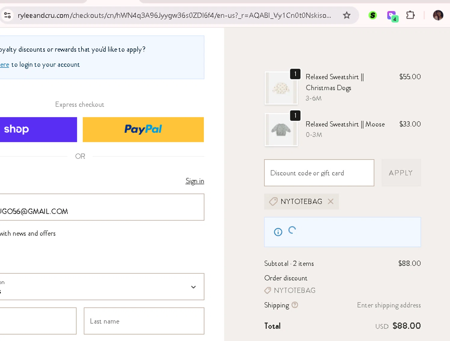 Noralee discount code screenshot showing code NYTOTEBAG applied at Noralee checkout page. Uploaded by SimplyCodes community member AMANDA2681 on Dec 22, 2025