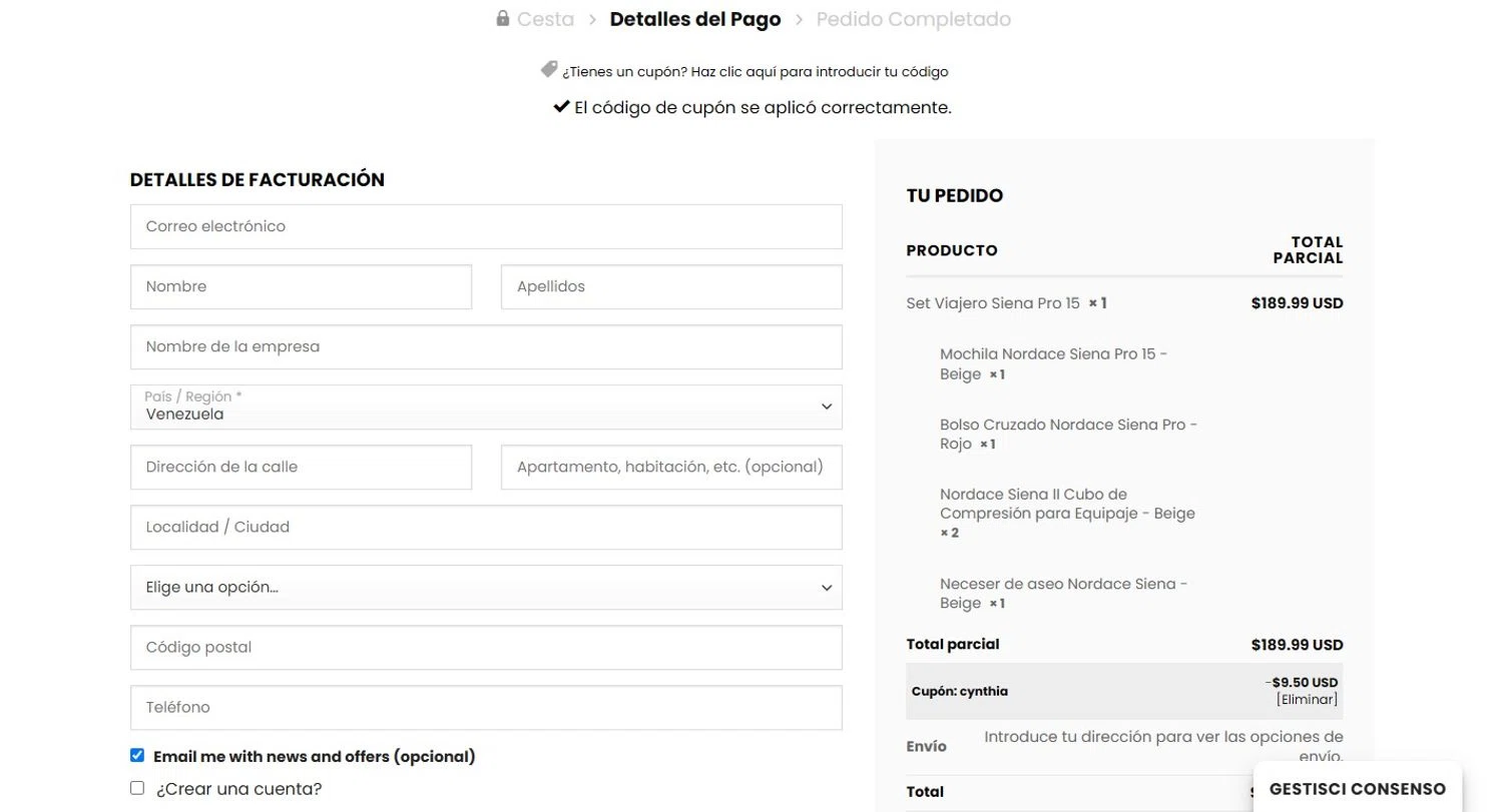 Nordace coupon code screenshot showing code CYNTHIA applied at Nordace checkout page. Uploaded by SimplyCodes community member LUAR777 on Apr 8, 2025