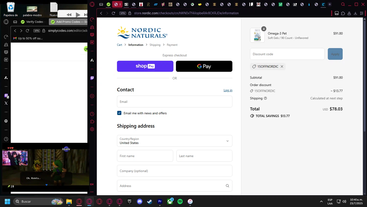 Nordic promo code screenshot showing code 15OFFNORDIC applied at Nordic checkout page. Uploaded by SimplyCodes community member leonardocamacho2 on Jul 23, 2025