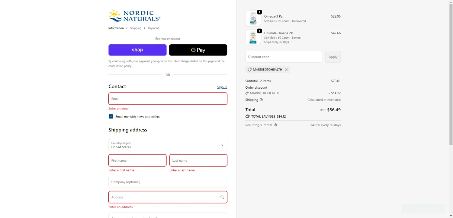 Nordic checkout page showing Nordic promo code box | Screenshot taken by SimplyCodes community member on Jan 20, 2026