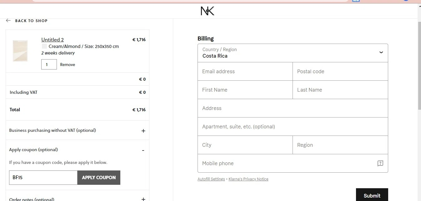 Nordic Knots checkout page showing Nordic Knots discount code box | Screenshot taken by SimplyCodes community member on Mar 18, 2021