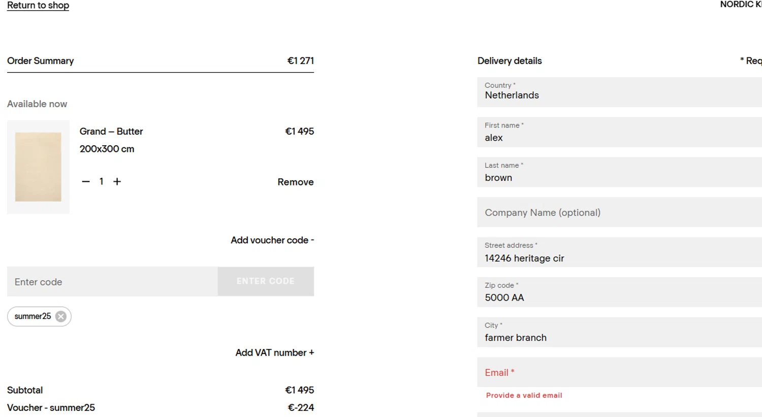 Nordic Knots checkout page showing Nordic Knots discount code box | Screenshot taken by SimplyCodes community member on Jul 7, 2025