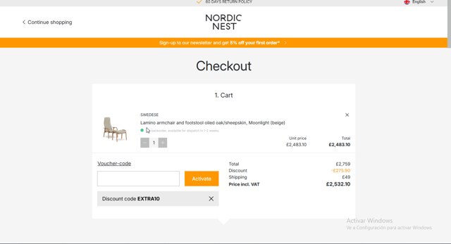 Nordic Nest checkout page showing Nordic Nest discount code box | Screenshot taken by SimplyCodes community member on Apr 17, 2025