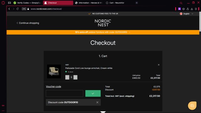 Nordic Nest checkout page showing Nordic Nest discount code box | Screenshot taken by SimplyCodes community member on Mar 6, 2025