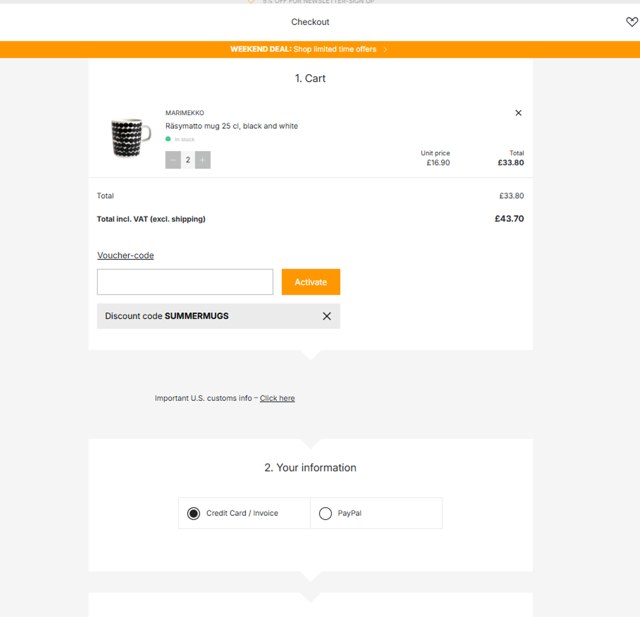 Nordic Nest checkout page showing Nordic Nest discount code box | Screenshot taken by SimplyCodes community member on Aug 8, 2025