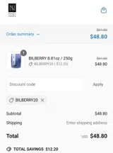 Bilberry20 coupon verification screenshot