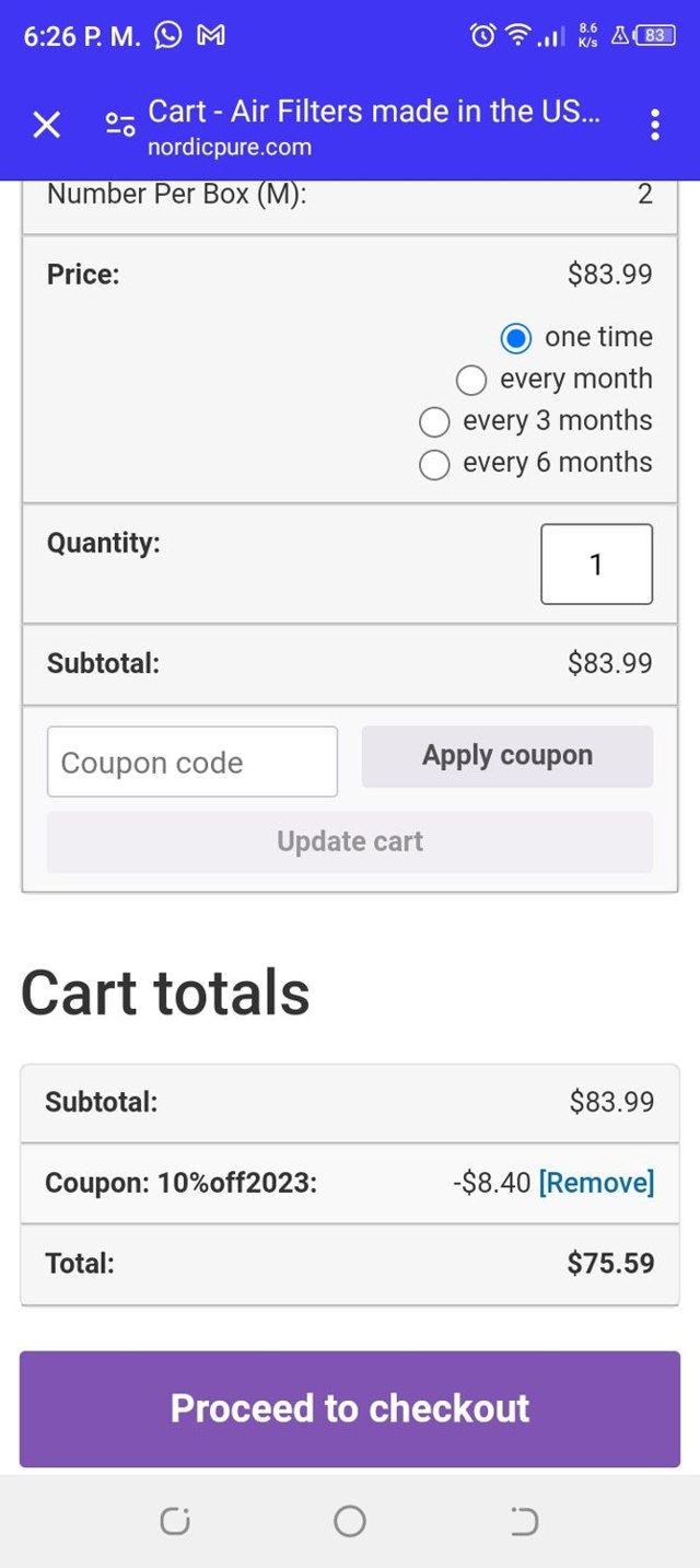 Nordic Pure Air Filters checkout page showing Nordic Pure Air Filters promo code box | Screenshot taken by SimplyCodes community member on Jan 14, 2024
