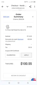 CELEBRATE20 coupon verification screenshot