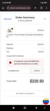 CELEBRATE20 coupon verification screenshot
