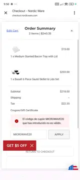 MICROWAVE20 coupon verification screenshot