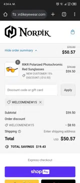 WELCOMENEW15 coupon verification screenshot