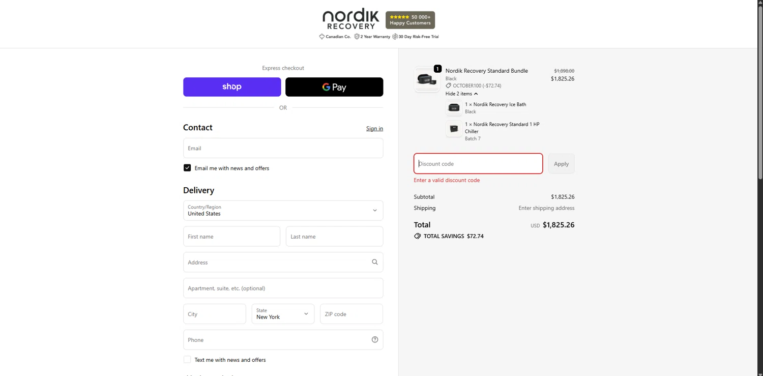 Nordik Recovery discount code screenshot showing code THANKSGIVING applied at Nordik Recovery checkout page. Uploaded by SimplyCodes community member RoyalVirtuoso4479 on Oct 18, 2025