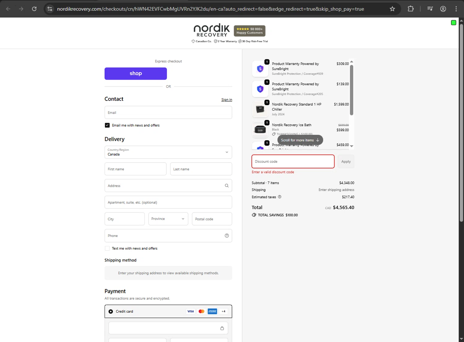 Nordik Recovery discount code screenshot showing code THANKS applied at Nordik Recovery checkout page. Uploaded by SimplyCodes community member nikelson on Oct 12, 2025