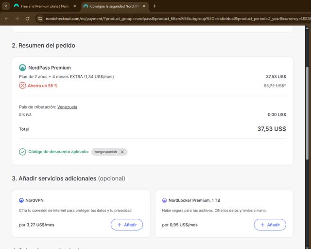 NordPass checkout page showing NordPass coupon code box | Screenshot taken by SimplyCodes community member on Aug 29, 2025