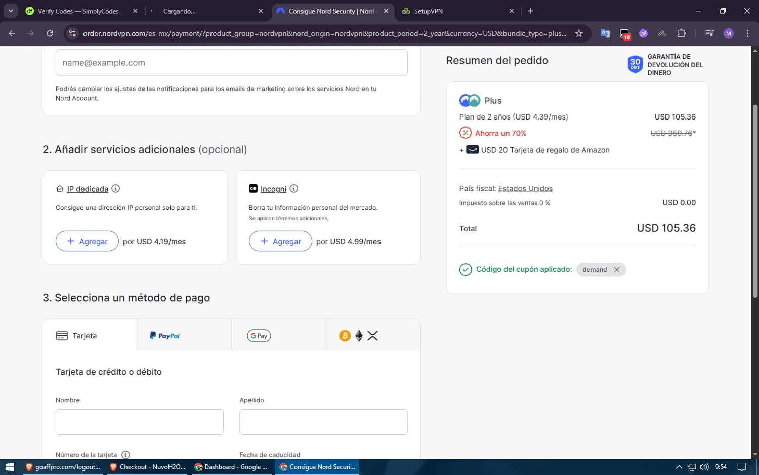 NordVPN discount code screenshot showing code DEMAND applied at NordVPN checkout page. Uploaded by SimplyCodes community member Voucher200 on Jul 22, 2025