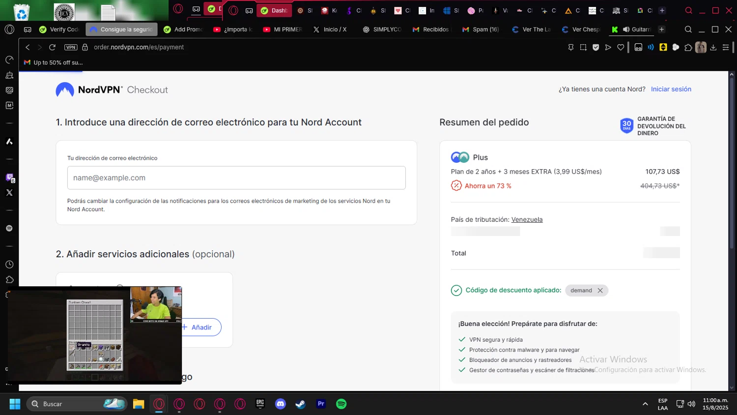 NordVPN discount code screenshot showing code DEMAND applied at NordVPN checkout page. Uploaded by SimplyCodes community member kurcovein on Aug 15, 2025
