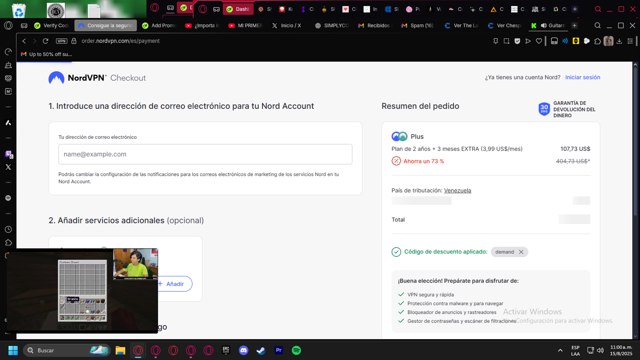 NordVPN checkout page showing NordVPN discount code box | Screenshot taken by SimplyCodes community member on Aug 15, 2025