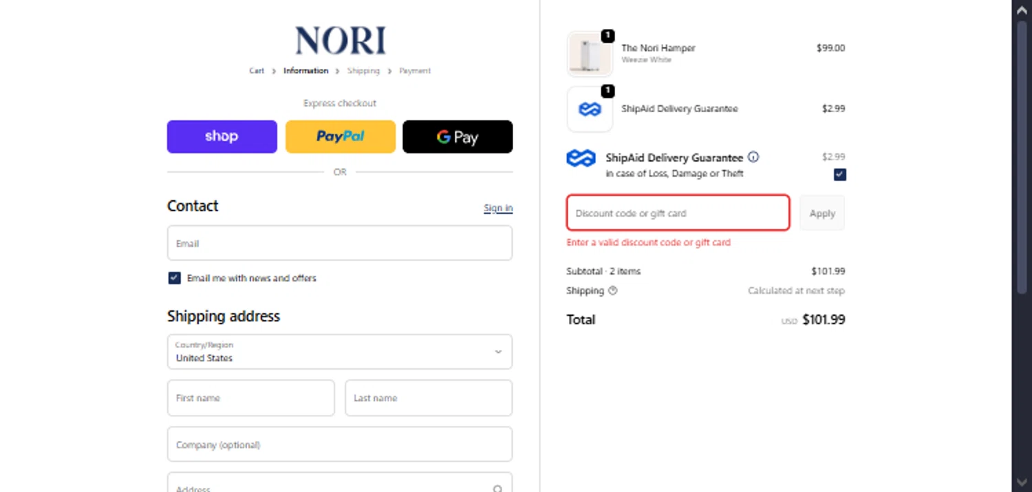 Nori Press discount code screenshot showing code Freeship applied at Nori Press checkout page. Uploaded by SimplyCodes community member TraxoGamer on Dec 7, 2025