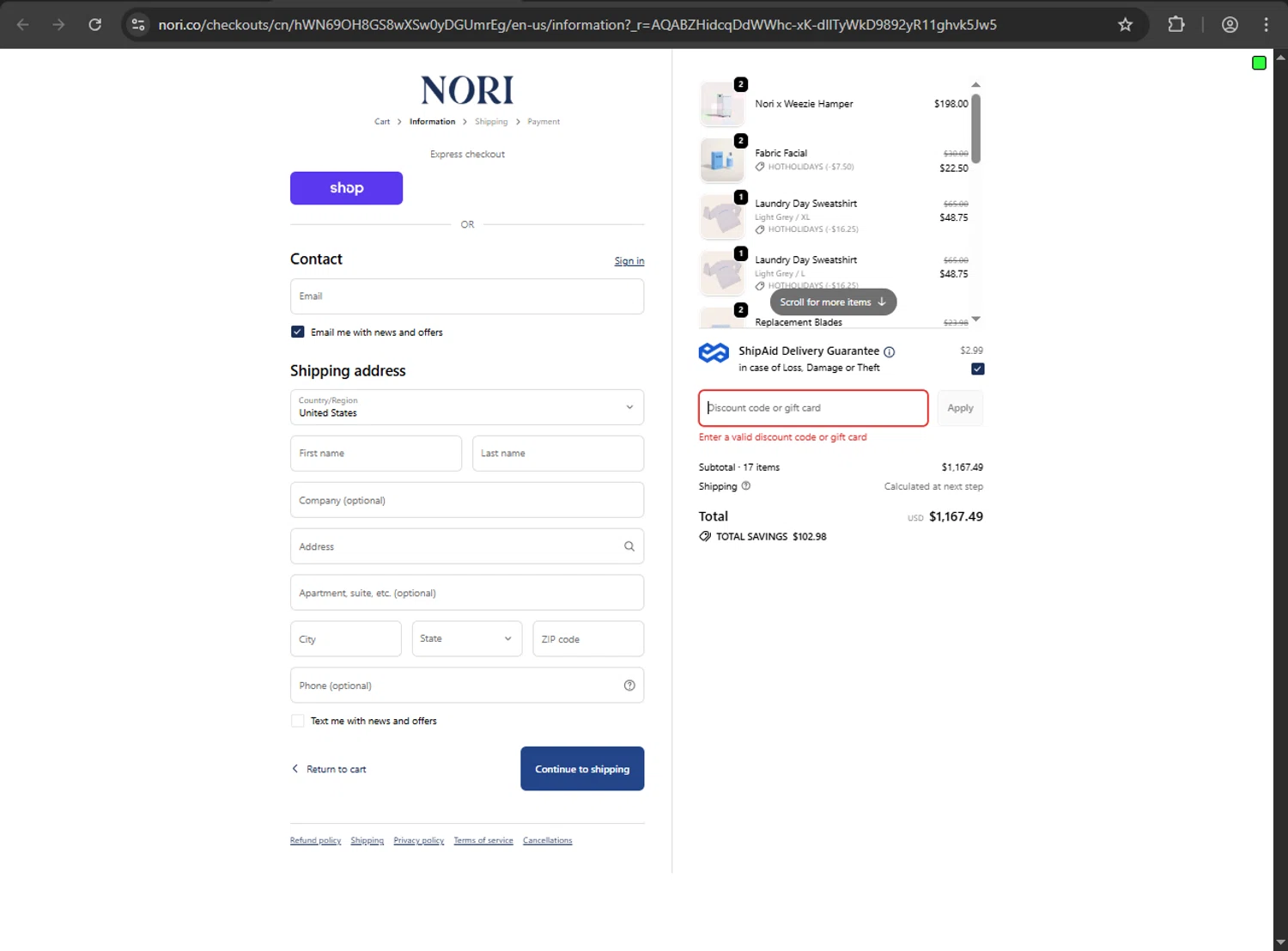 Nori Press discount code screenshot showing code kels10 applied at Nori Press checkout page. Uploaded by SimplyCodes community member verify_codes on Dec 7, 2025