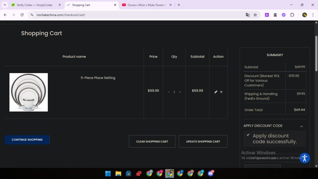 Noritake checkout page showing Noritake discount code box | Screenshot taken by SimplyCodes community member on Jun 19, 2025