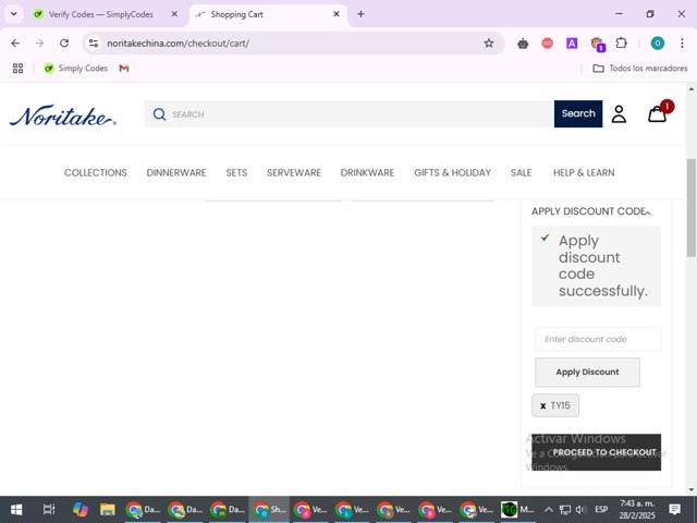 Noritake checkout page showing Noritake discount code box | Screenshot taken by SimplyCodes community member on Feb 28, 2025