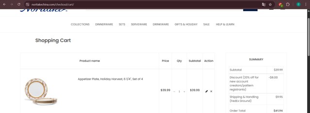 Noritake checkout page showing Noritake discount code box | Screenshot taken by SimplyCodes community member on Apr 17, 2025