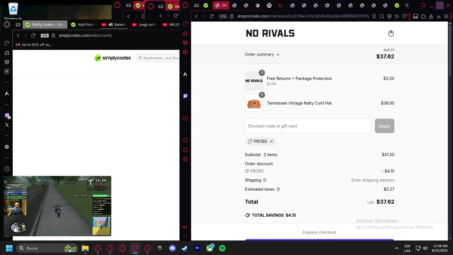 No Rivals discount code screenshot showing code PROBS applied at No Rivals checkout page. Uploaded by SimplyCodes community member Halanweik on Jun 22, 2025