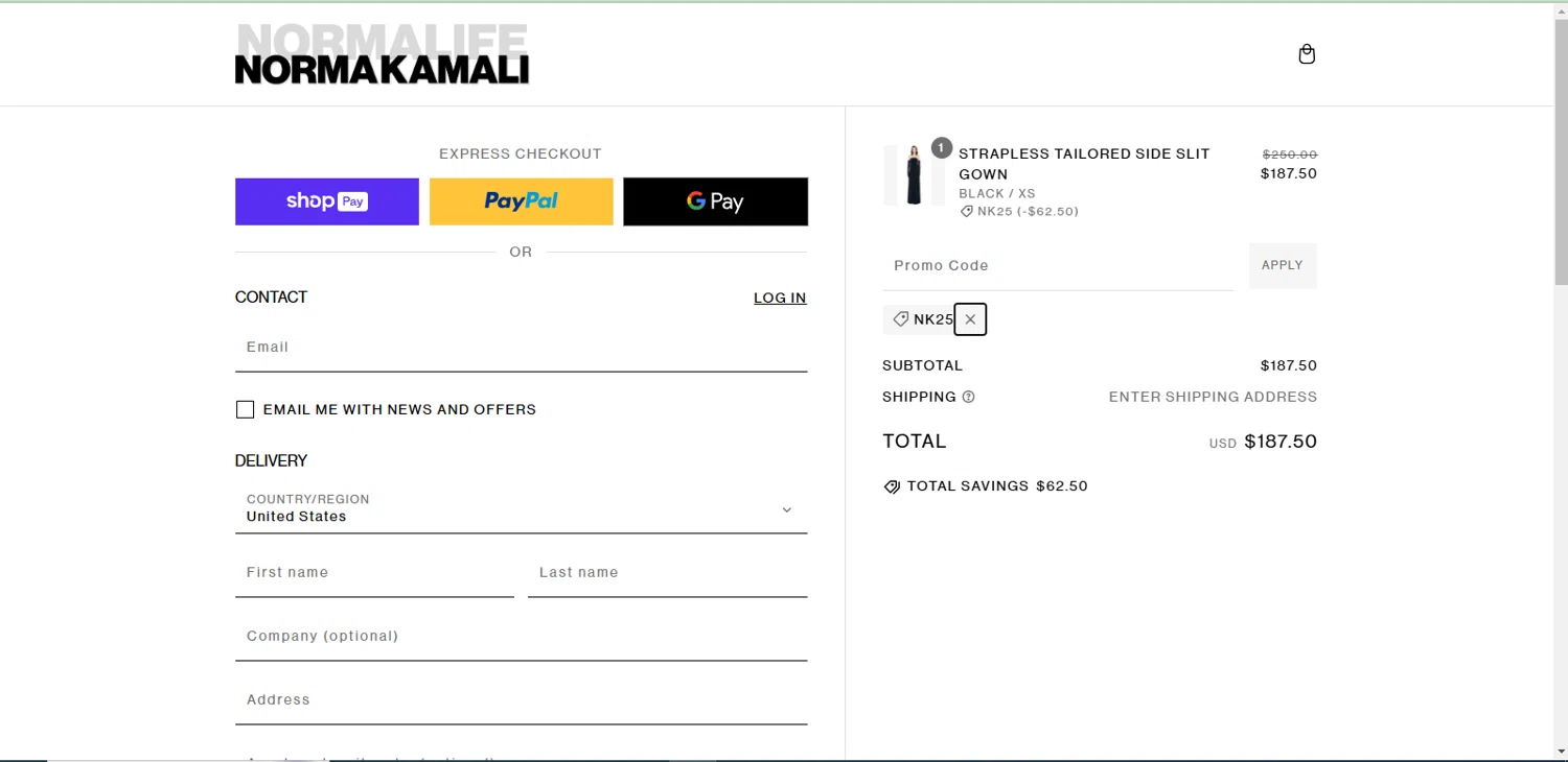 where to use Norma Kamali promo code box