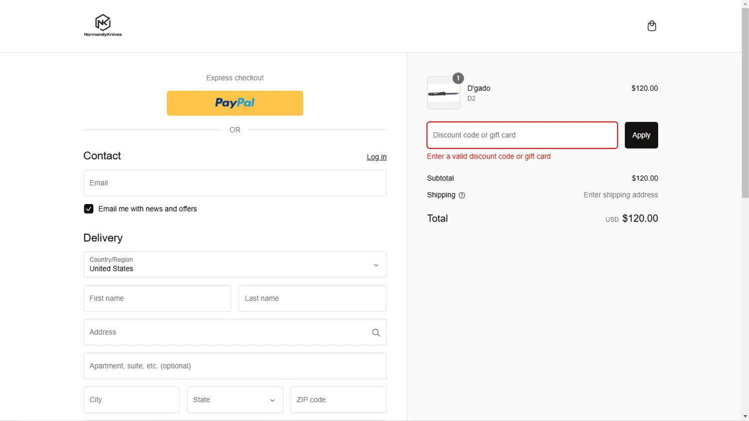 Normandy Knives promo code screenshot showing code xmas23 applied at Normandy Knives checkout page. Uploaded by SimplyCodes community member TokioMiller on Feb 14, 2025