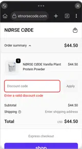 NORSE CODE coupon verification screenshot
