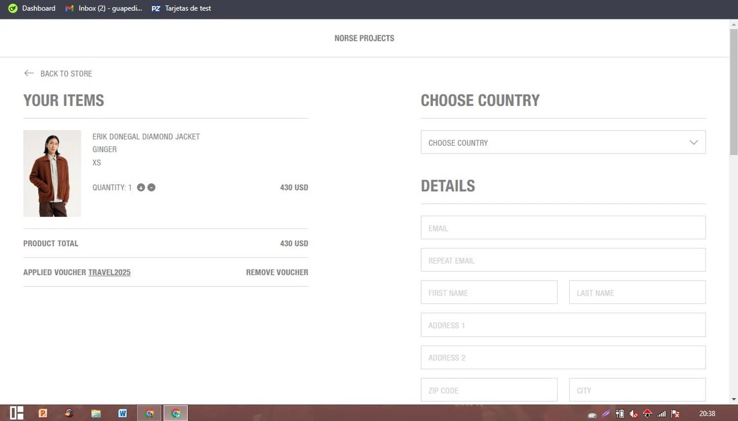 Norse Projects promo code screenshot showing code TRAVEL2025 applied at Norse Projects checkout page. Uploaded by SimplyCodes community member PaticoBel on Sep 29, 2025