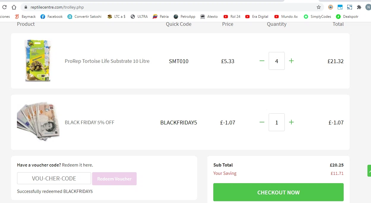 Northampton Reptile Centre checkout page showing Northampton Reptile Centre discount code box | Screenshot taken by SimplyCodes community member on Nov 27, 2020