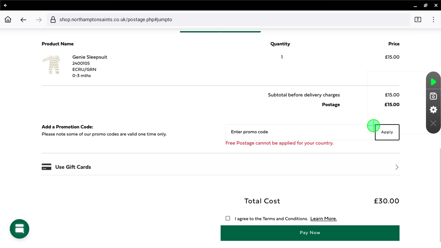 Northampton Saints checkout page showing Northampton Saints discount code box | Screenshot taken by SimplyCodes community member on Jan 4, 2025