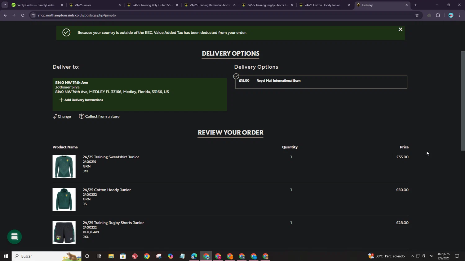 Northampton Saints discount code screenshot showing code SHIPITFREE applied at Northampton Saints checkout page. Uploaded by SimplyCodes community member ShrewdPro8995 on Feb 2, 2025