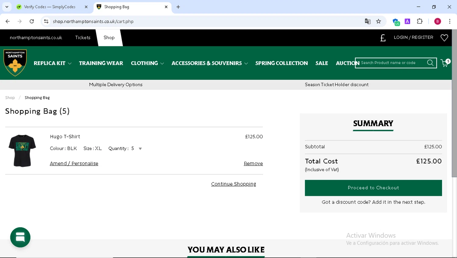 Northampton Saints discount code screenshot showing code 6SHIP applied at Northampton Saints checkout page. Uploaded by SimplyCodes community member VictoriousSentinel9543 on Apr 7, 2025