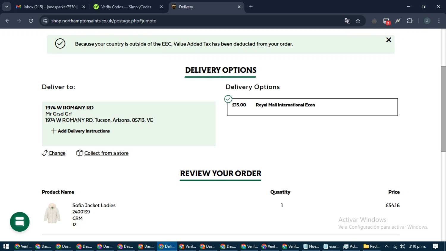 Northampton Saints checkout page showing Northampton Saints discount code box | Screenshot taken by SimplyCodes community member on Mar 29, 2025