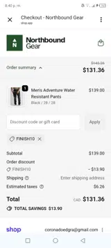 Finish10 coupon verification screenshot