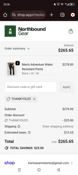 THANKYOU25 coupon verification screenshot