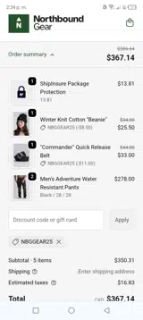Nbggear25 coupon verification screenshot