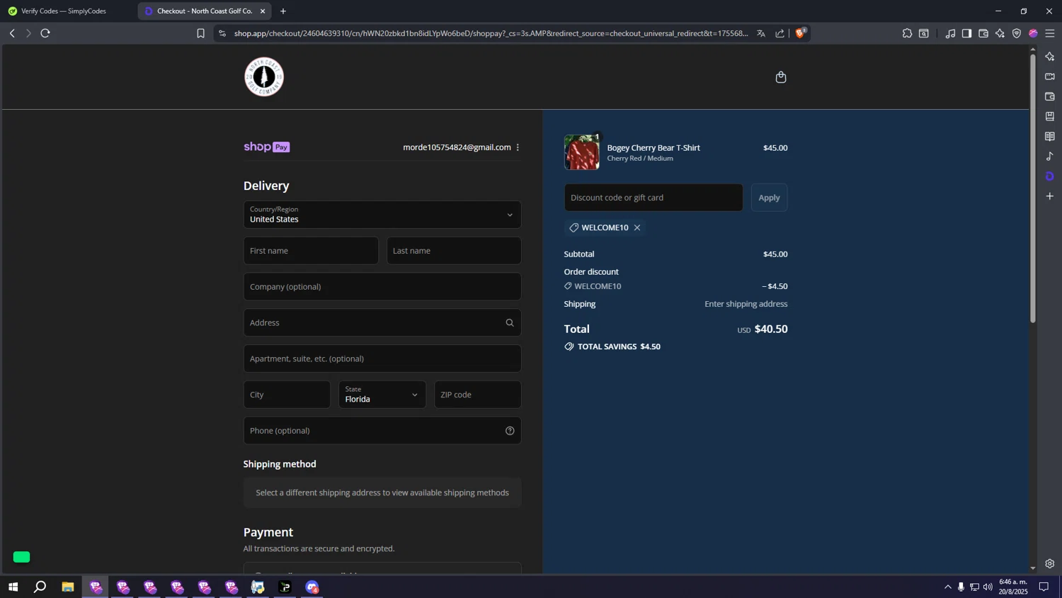 North Coast Golf promo code screenshot showing code WELCOME10 applied at North Coast Golf checkout page. Uploaded by SimplyCodes community member kkkkkkkkkkkkkkkkkkkk on Aug 20, 2025