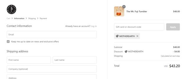 North Drinkware checkout page showing North Drinkware promo code box | Screenshot taken by SimplyCodes community member on Apr 21, 2021