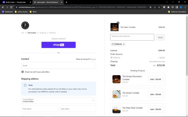 North Drinkware checkout page showing North Drinkware promo code box | Screenshot taken by SimplyCodes community member on Nov 19, 2023