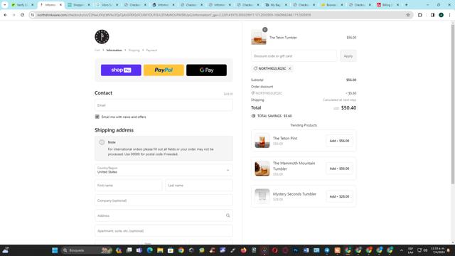 North Drinkware checkout page showing North Drinkware promo code box | Screenshot taken by SimplyCodes community member on Apr 7, 2024
